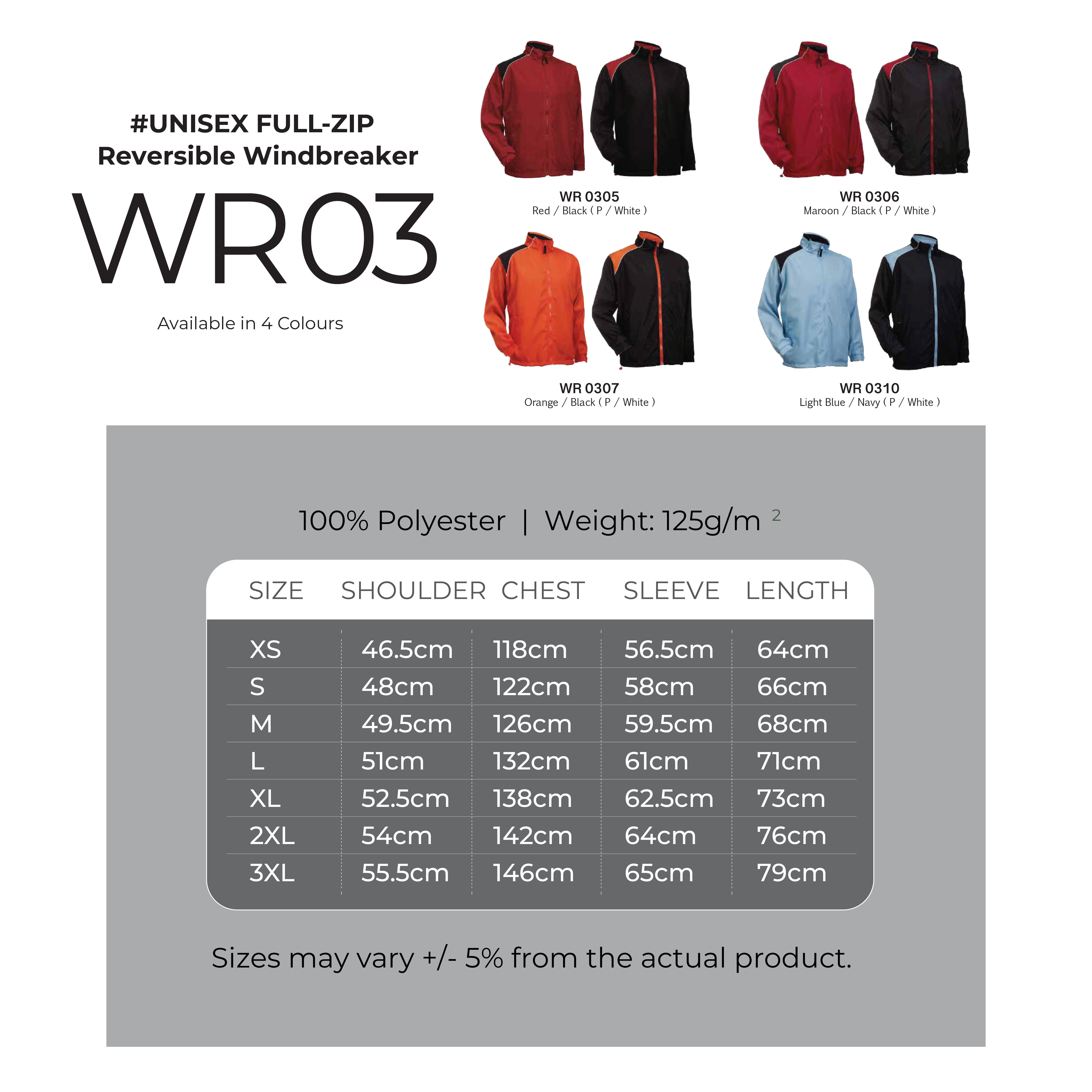 Full-Zip Reversible Windbreaker (WR03) - Image 6